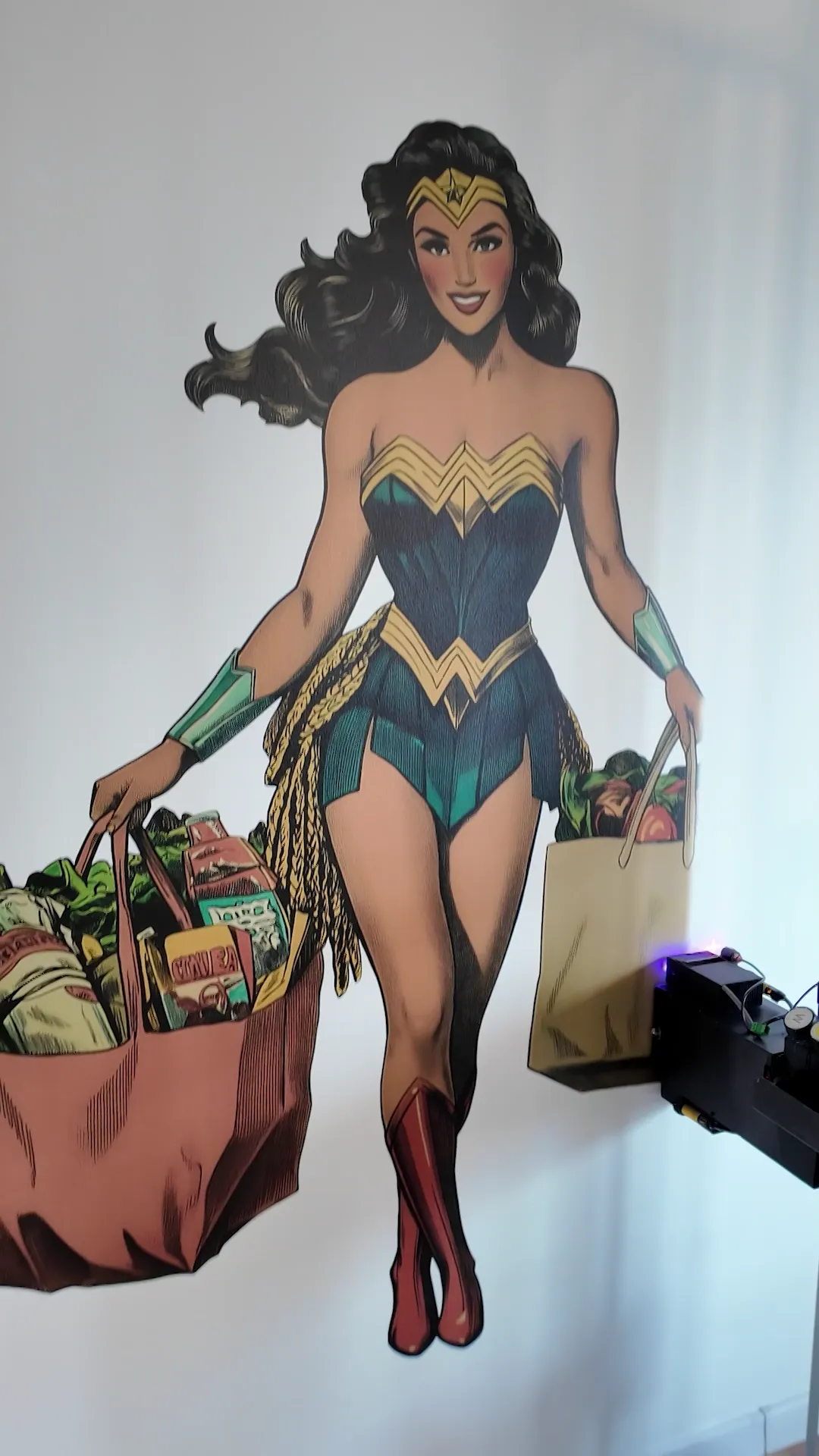 Wonder Woman niosąca zakupy - druk uv na ścianie